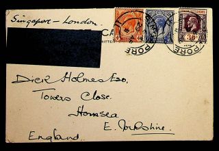 Singapore Straits Settlements 1931 Rare Airmail Etiquette On 3v Card To Uk