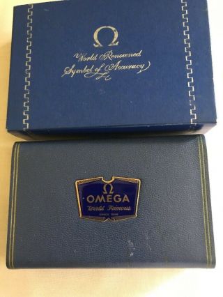Omega Watch Case World Famous Blue Leather W/ Metal Emblem Rare