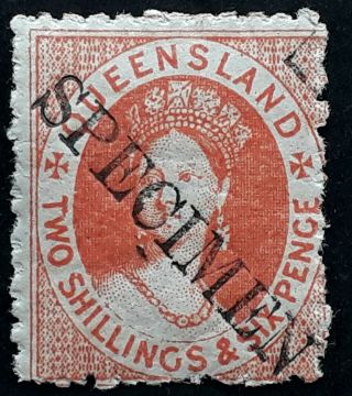 Rare 1880 - Queensland Australia 2/6 - Brt Scarlet Chalon Head Stamp Specimen
