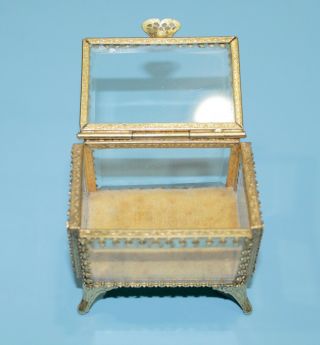 Vtg Stylebuilt Gold Filigree Ormolu Beveled Glass Casket Jewelry Box Rare Mini