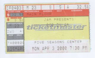 Rare Bob Dylan 4/3/00 Cedar Rapids Ia Five Seasons Center Ticket Stub