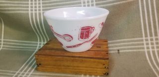 Rare Vintage Fire King Kitchen Aids Red Utensils Mixing Bowl