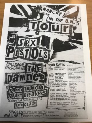 Rare Folded Sex Pistols Anarchy In The Uk Tour Double Sided Poster