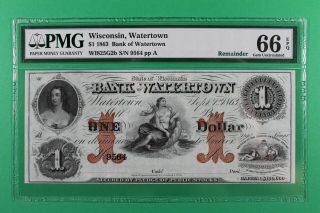 1863 $1 Bank Of Watertown Wisconsin Obsolete Pmg 66 Epq Gem Unc Rare