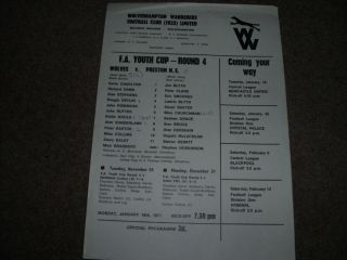 Rare Wolves V Preston North End Fa Youth Cup 4th Round 18th January 1971 S/s
