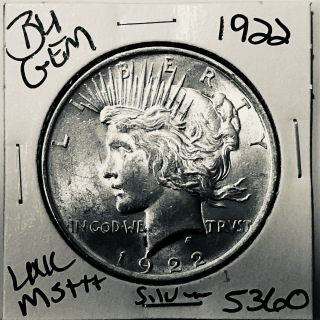 1922 P Bu Gem Peace Silver Dollar Unc Ms,  U.  S.  Rare Coin 5360