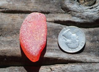 RARE,  NEAR FLAWLESS SCARLET RED FROSTY PARTIAL SEAGLASS BOTTLE BOTTOM U.  V 3