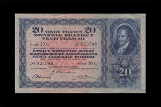 1946 Switzerland 20 Franken " Zurich " Rare ( (ef, ))
