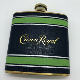 Crown Royal Flask Rare Blue & Green Seahawks Colors 6 Ounce Stainless Steel