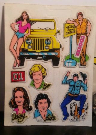 Vintage 1982 The Dukes Of Hazzard Puff Stickers On Card Rare Htf Daisy Rosco