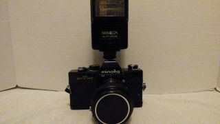 Rare Minolta Srt 35mm Slr Film Camera W/ Mc Rokkor - X 50mm F/1.  7 & Flash