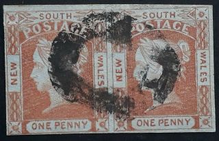 Rare 1852 Nsw Australia Pair 1d Brick Red Laureate Stamps No Wmk