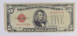Uncommon 1928 - F $5.  00 Red Seal Us Note - Rare Note 583