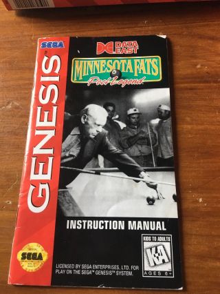 Sega Genesis MINNESOTA FATS POOL LEGEND Complete CIB Box RARE Game Cardboard 5