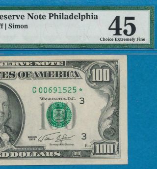 $100.  1974 Rare Star Philadelphia District Frn Pmg Xf45 128,  000 Star Printing