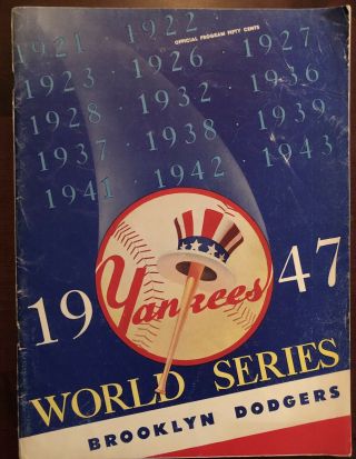 Rare 1947 World Series Program Brooklyn At Yankees Jackie Robinson