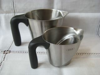 2 Oxo Stainless Angled Good Grips Liquid Measuring Cups 1 Cup & 2 Cups Rare
