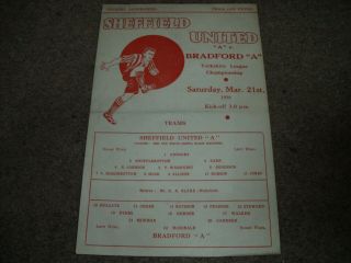 Rare Sheffield United V Bradford Park Avenue Reserves Yorkshire League Mar 1936