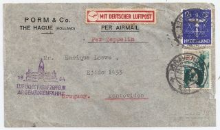 1934 Netherlands To Uruguay Zeppelin Cover,  Rare Argentina Flight Pmks