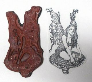 Unique Rare Fairy Rubber Stamp On Mushroom Stool Fae Faerie Fantasy Stamps Unm