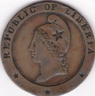 Liberia Republic 1 One Cent 1862 / 42 Rare Overdate Copper