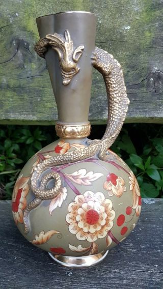 Early Royal Worcester Porcelain Dragon Handled Pitcher Ewer Jug Rare
