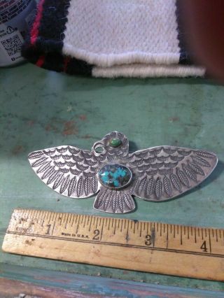 Rare Fred Harvey Navajo Sterling Thunderbird Pin Huge 4.  25 "