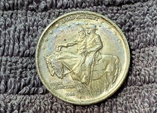 1925 Stone Mountain Silver Half Dollar Rare Rainbow Hue On Front Of Coin