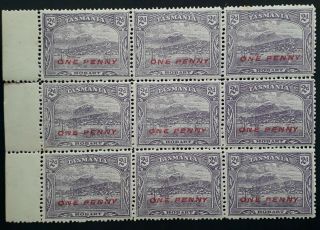 Rare 1912 - Tasmania Australia Blk 9xone Penny Surch On 2d Bright Violet Stamps