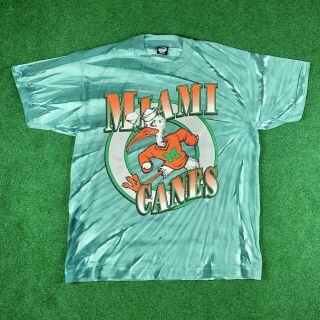 Rare Vintage University Of Miami Hurricanes Canes Tie Dye Screen Stars T Shirt