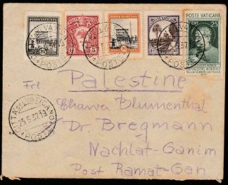 Vatican 1937 To Palestine Nachlat Ganim Cover,  Extra Rare 25c.  Mi.  53 Stamp