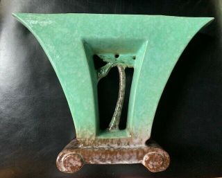 Roseville Artwood Vase - 1058 - 9 ".  Large,  Mottled Green And Brown.  Very Rare.