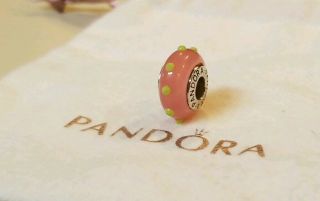 Authentic Pandora " Seeing Spots Charm " Pink/lime Murano 790625 Rare Retired