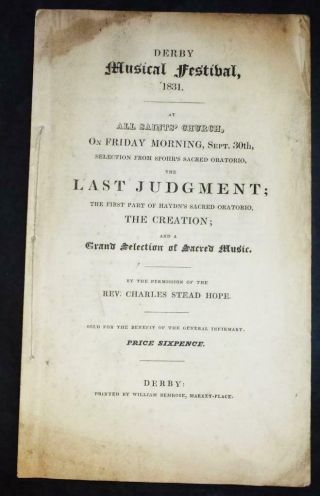 Rare 1831 Derby Musical Festival Programme (last Judgment)