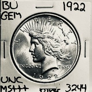 1922 P Bu Gem Peace Silver Dollar Unc Ms,  U.  S.  Rare Coin 3244