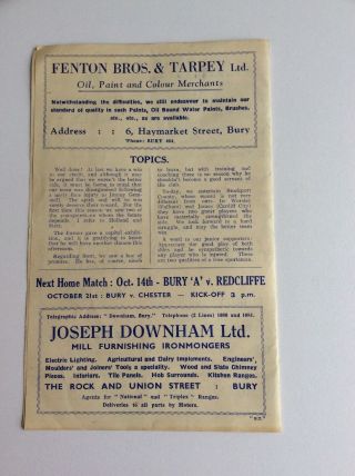 Bury V Stockport County Football Programme 1944 Rare 2