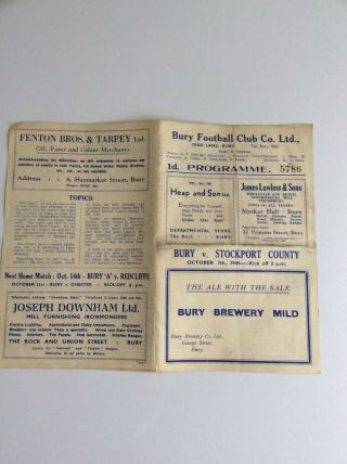 Bury V Stockport County Football Programme 1944 Rare 4