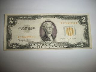 1953c 2 Dollar Bill Yellow Seal Rare Bill Great Shape