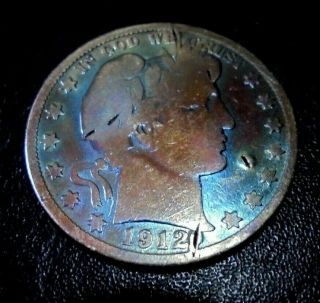 Rare Monster Rainbow Toned 1912 D Barber Half Dollar Silver Coin Crazy Looking