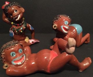 3 Vintage Black America Boys & Girl Native Ceramic Figures Rare