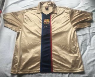 Authentic 2001 2003 Nike Barcelona Gold Away Football Shirt Jersey Men 