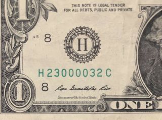 2013 H Series $1 One Dollar Bill Fancy Trinary Radar Rare Note Frn Us Cool Poker