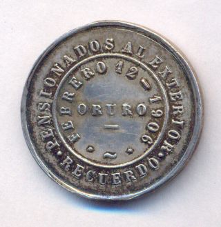 Medal Silver Shield Bolivia Oruro Pensionados Al Exterior 1906 Rare Recuerdo