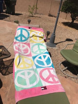 Rare 90s Tommy Hilfiger Towel Peace Sign Logo Pool Beach Girls