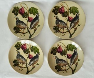Pottery Barn Harvest Quail 9” Luncheon Salad Plates Set Of 4 Exc Cond Rare