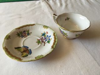 RARE Herend Queen Victoria Tea Cup and Saucer 735 VBO Butterfly And Floral Decor 2