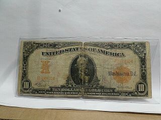 1907 $10 DOLLAR GOLD COIN CERTIFICATE LARGE SIZE RARE GOLD SEAL,  Act of 1882 2