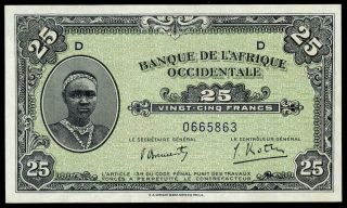 French West Africa 25 Francs 1942 Xf,  /au Rare French Colonial Banknote