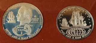 RARE 1973 Cook Islands 7 1/2 & 2 1/2 Dollar Silver Proof Coin Set 2