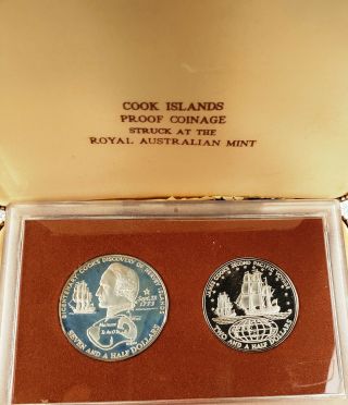 RARE 1973 Cook Islands 7 1/2 & 2 1/2 Dollar Silver Proof Coin Set 4